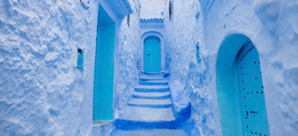 Blue painted houses and streets of Chefchaouen, Morocco